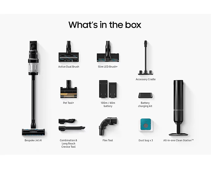 Samsung Bespoke Jet™ AI Cordless Stick Vacuum Cleaner, Max 280W Suction Power With All-in-One Clean Station - Satin Black - Image 4