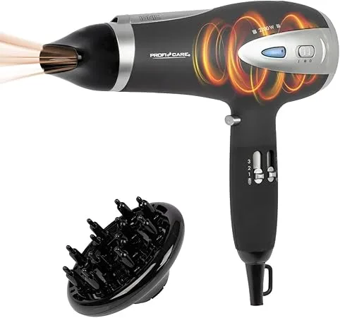 ProfiCare® PC HTD 3113 Hair Dryer with Ionisation Function 2200 W Extra Light Travel Hair Dryer 3 Power Levels and 2 Fan Levels Hair Dryer with Cool Shot Hair Dryer with Diffuser and Shape Nozzle
