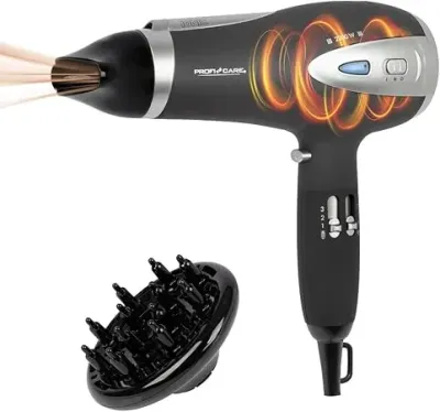 ProfiCare® PC HTD 3113 Hair Dryer with Ionisation Function 2200 W Extra Light Travel Hair Dryer 3 Power Levels and 2 Fan Levels Hair Dryer with Cool Shot Hair Dryer with Diffuser and Shape Nozzle