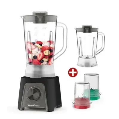 Moulinex Blendeo, 450W, 1.5L, 2 attachments: Grinder & Chopper + Extra Jar & Blade, Black Finish, Made in Egypt - LM2CR8M1