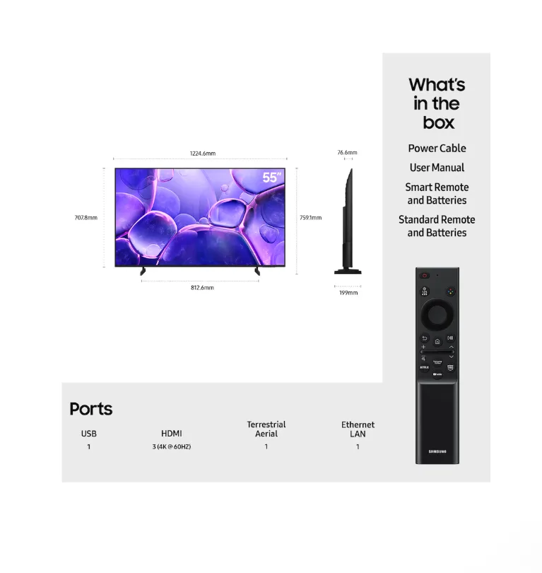 55" Crystal UHD U8000F 4K Smart TV (2025)