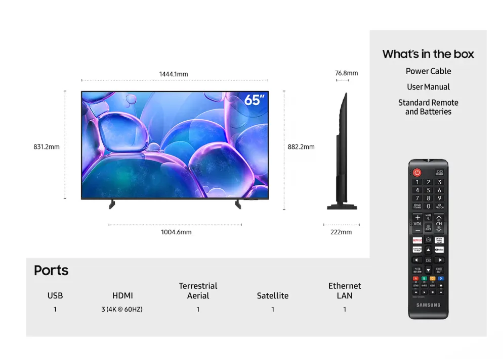 65" U7000F 4K Crystal UHD Smart TV (2025)