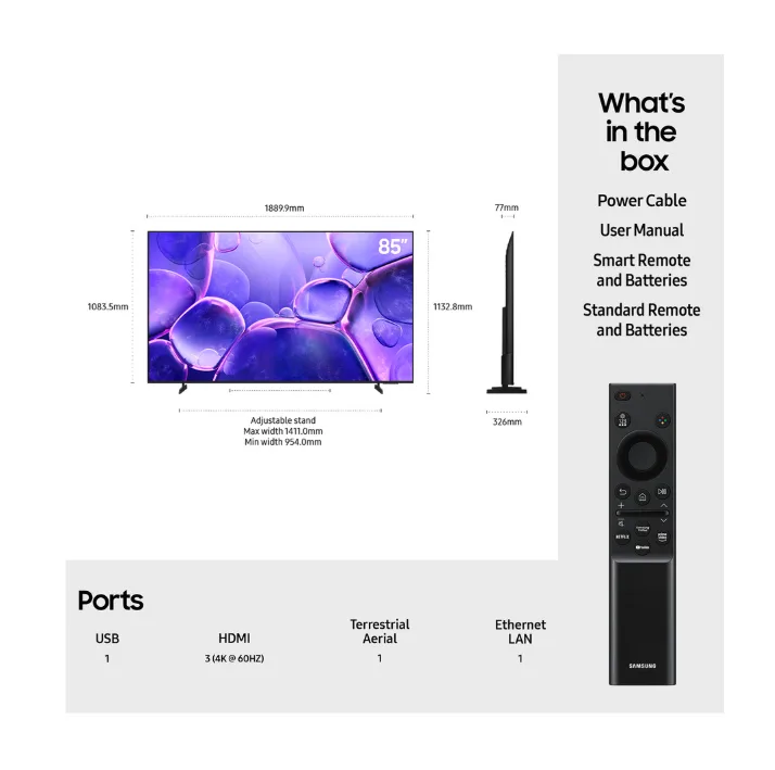 85" U8000F 4K Crystal UHD Smart TV (2025)