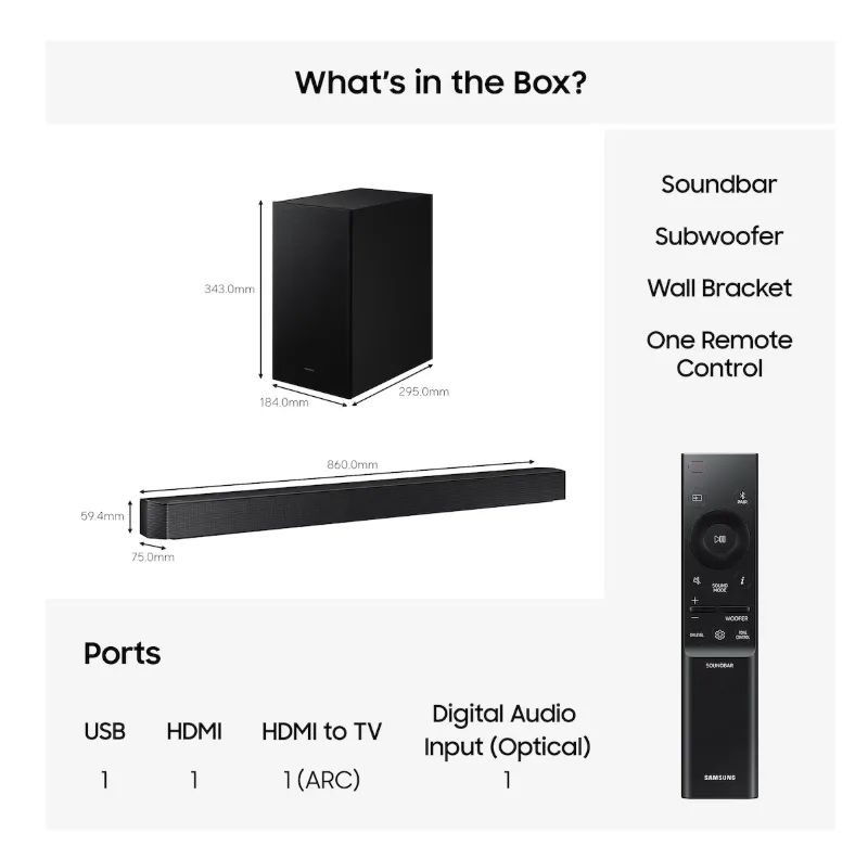 SAMSUNG 3.1ch B-Series Soundbar with Wireless Subwoofer (HW-B650F)