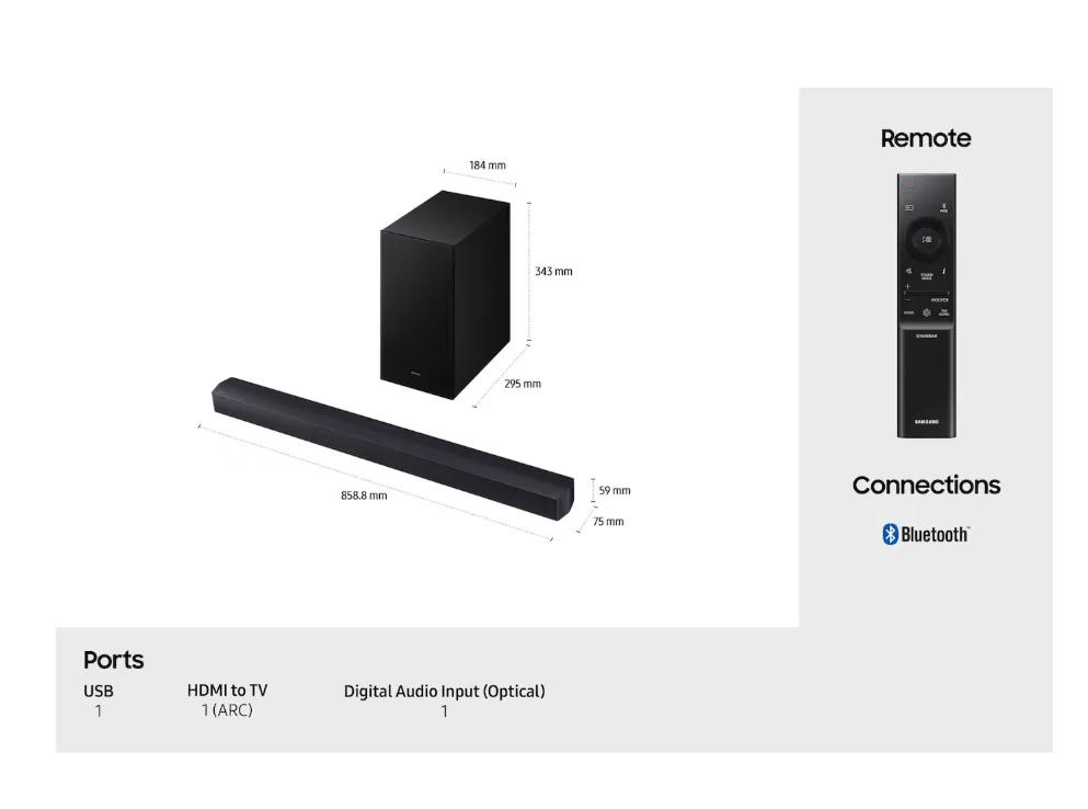 SAMSUNG 2.1ch B-Series Soundbar with Wireless Subwoofer (HW-B460CF) - Image 4