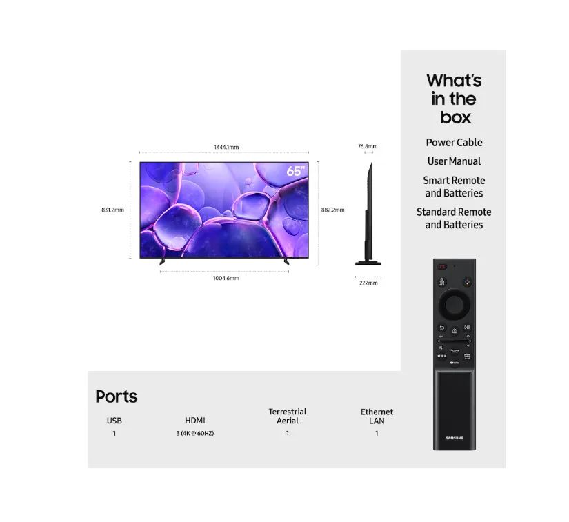 SAMSUNG 65" Crystal UHD U8000F 4K Smart TV (2025)