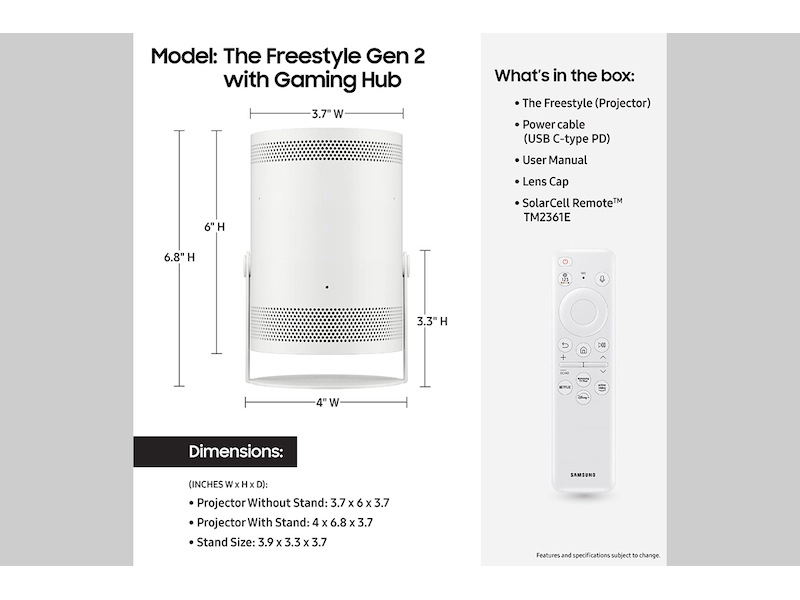 Samsung The Freestyle 2nd Gen – Smart Portable Projector with Gaming Hub (SP-LFF3CLAXXZA) (OPEN BOX) - Image 10